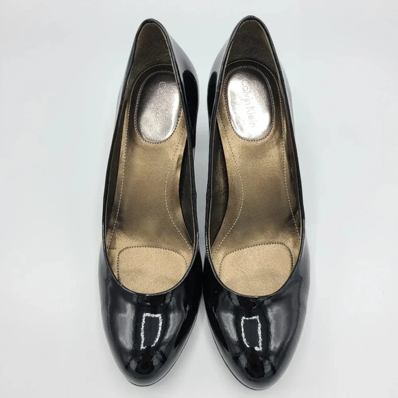 Calvin Klein Babe Black Patent Leather Heels Pumps Stacked Heel in Box 7 - Picture 5 of 15